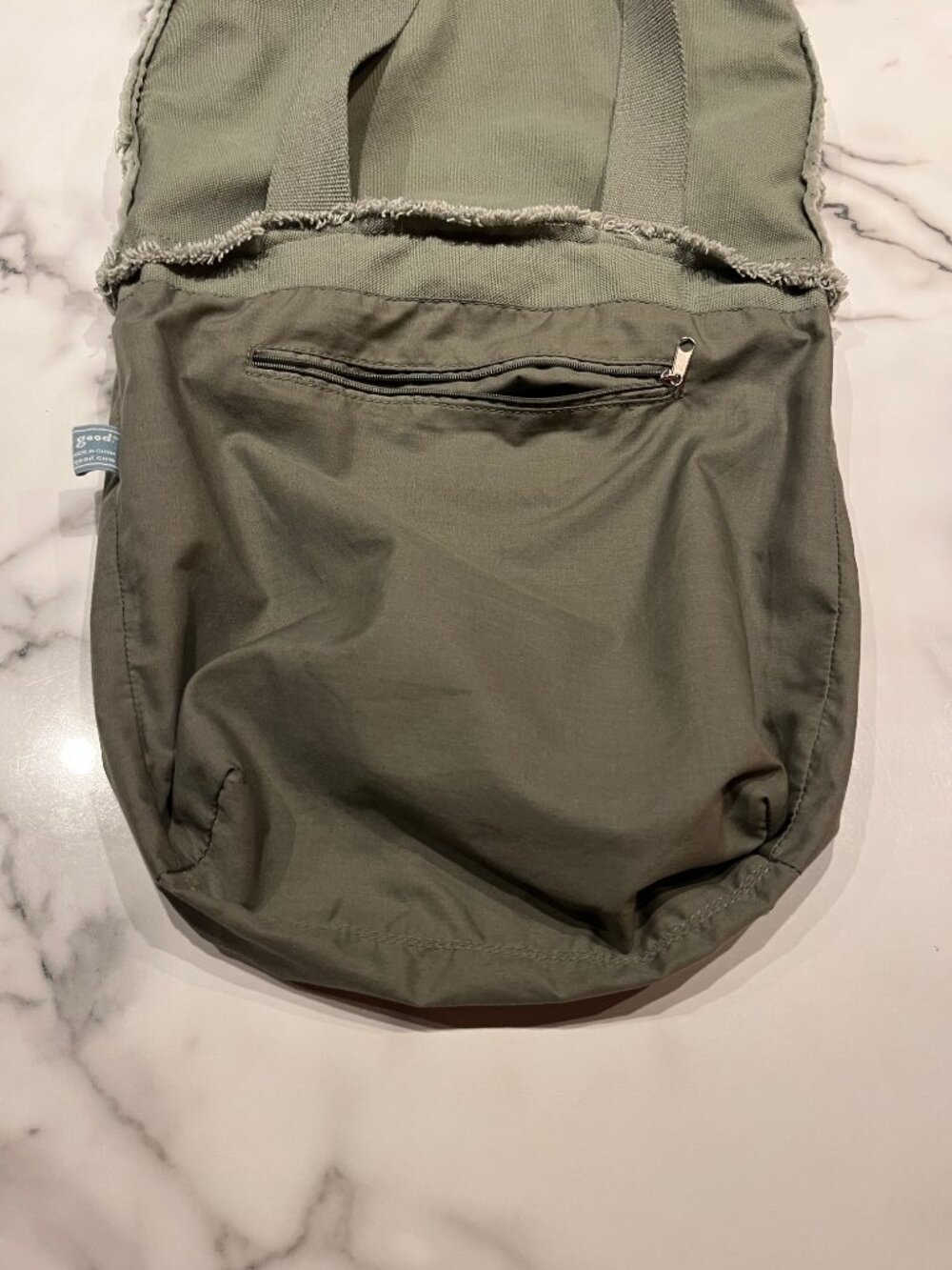 Life Is Good Olive Green Canvas Daisy Pocket Tote Bag - Picture 7 of 10